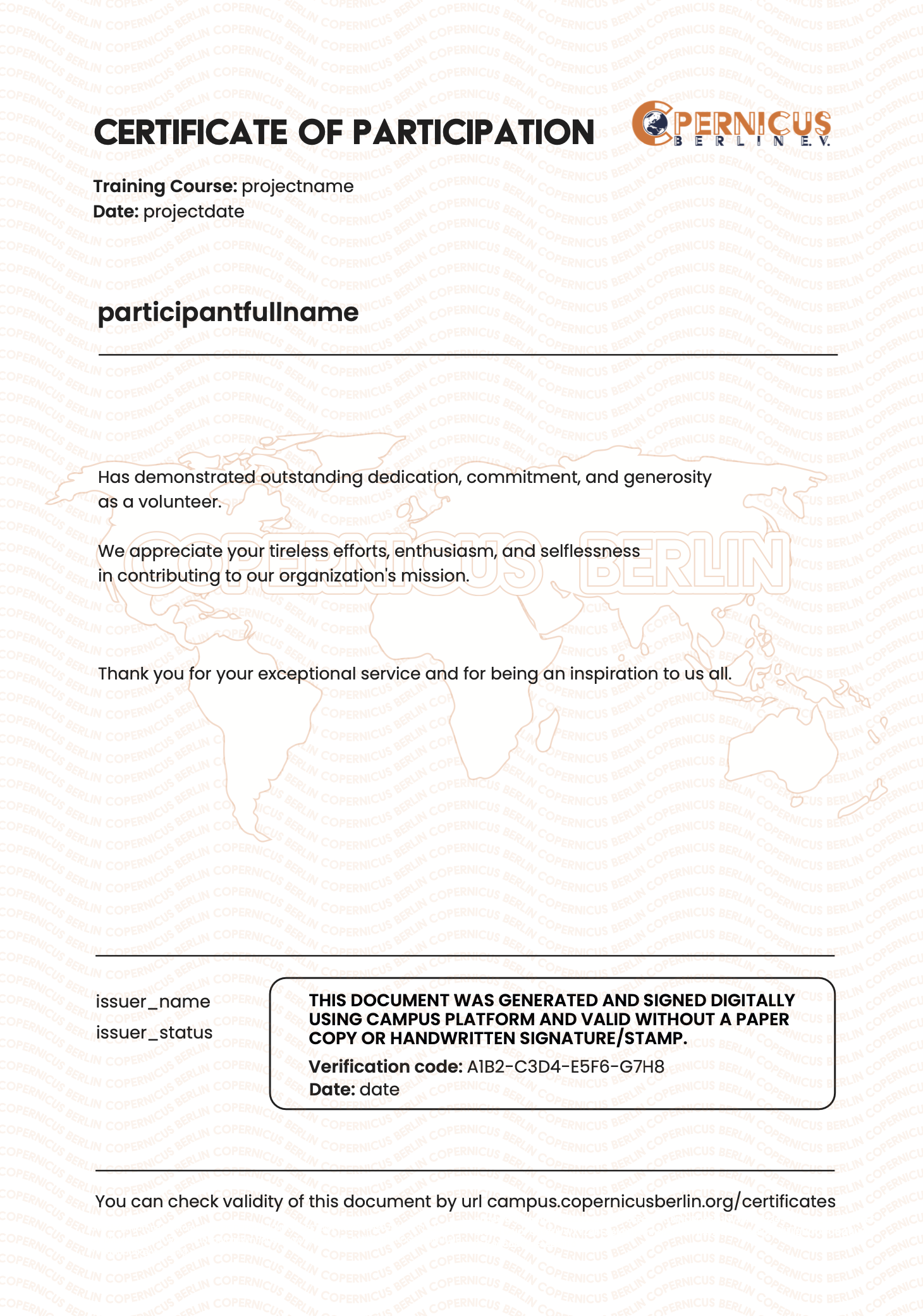Participation Certificate Example